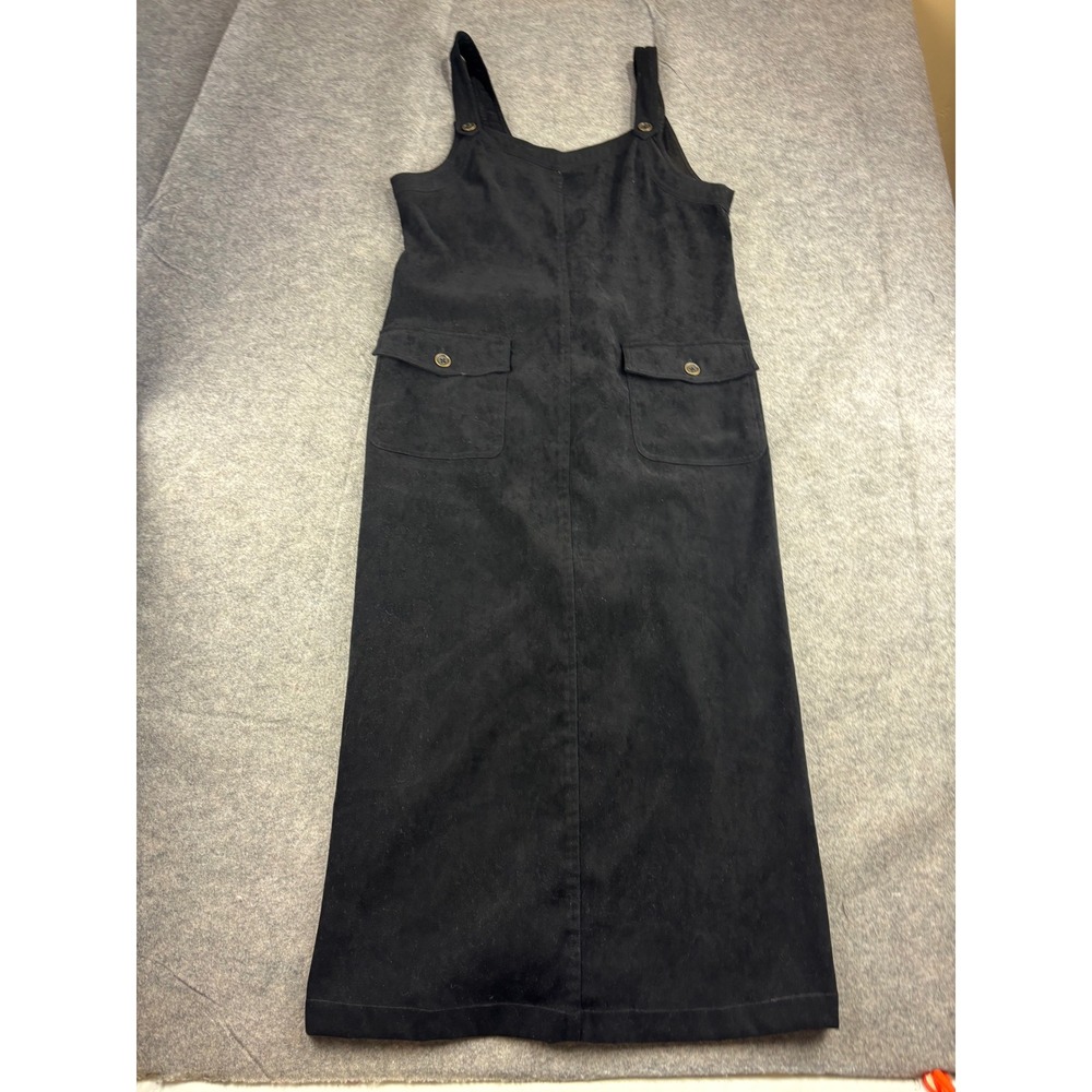 Carole Little Sport Black Faux Suede Jumper Dress Midi Pocket Women M Whimsygoth